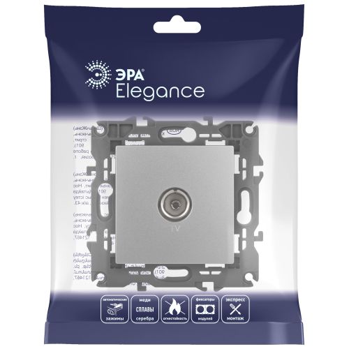 Розетка телевизионная одиночная TV 1мод. Elegance 14-3101-03 IP20 алюм. Эра Б0034292