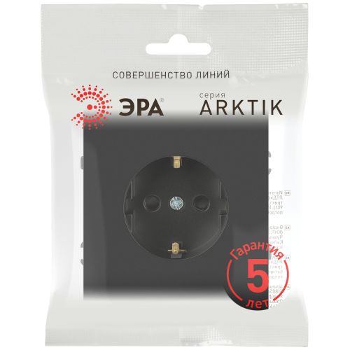 Розетка 1-м СП Arktik 16А IP20 250В с заземл. антрацит 16-2101-05 Эра Б0070418