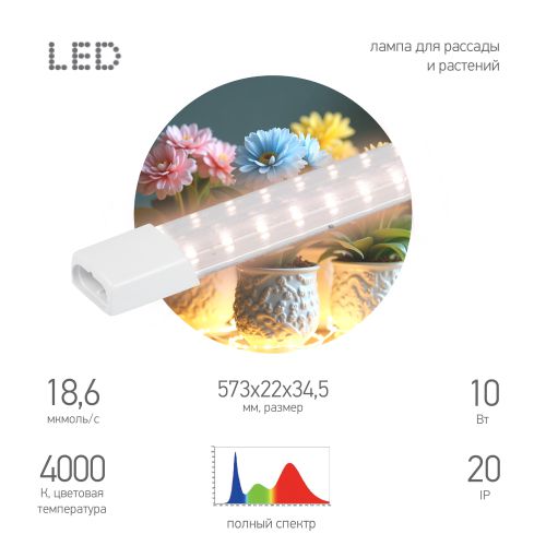 Светильник FITO-10W-Т5-PFR-Slim-GR 10Вт линейный для растений полного спектра GREEN LINE Эра Б0066968