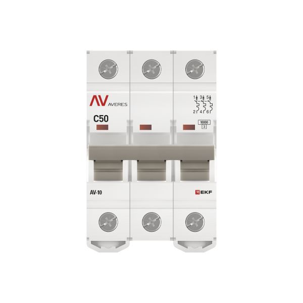 Выключатель автоматический модульный 3п C 50А 10кА AV-10 AVERES EKF mcb10-3-50C-av