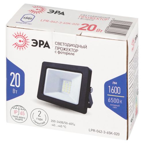 Прожектор светодиодный LPR-042-3-65K-020 20Вт 6500К 1600лм IP65 с встроен. фотореле Эра Б0064457