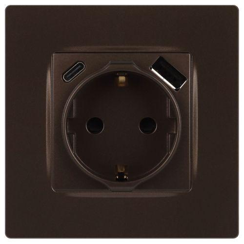 Розетка Эра12 12-4108-13 16А 250В 2P+E с USB type-A+C 5В-3А защ. шторки бронза Эра Б0067757