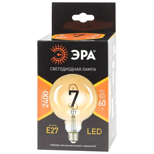 Лампа светодиодная филаментная F-LED G95-7W-824-E27 7Вт G95 шар золотая 2400К спирал. тепл. бел. E27 Эра Б0047663