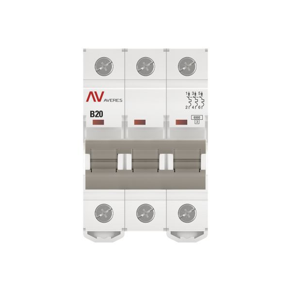 Выключатель автоматический модульный 3п B 20А 6кА AV-6 AVERES EKF mcb6-3-20B-av