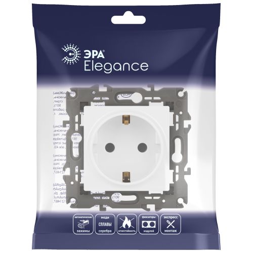 Розетка Elegance 14-2101-01М 16А 250В 2P+E Schuko матов. бел. Эра Б0065800