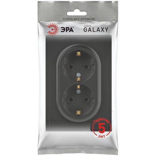 Розетка 2-м СП Galaxy 16А IP20 250В с заземл. со шторками антрацит 15-2105-05 Эра Б0070705