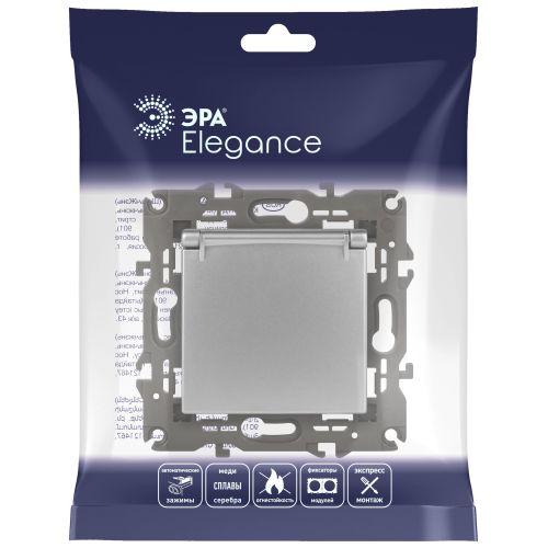 Розетка 1-м СП Эра Elegance 14-2103-03 16А IP20 16AX 250В 2P+E Schuko защ. шторки с крышкой алюм. Эра Б0034280