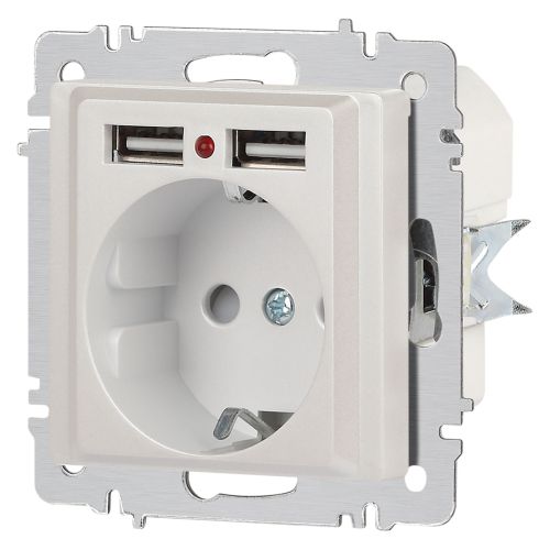 Розетка 1-м СП Accent 6-410-06 16А IP20 250В P+E Schuko + 2хUSB защ. шторки перламутр. Intro Б0063700