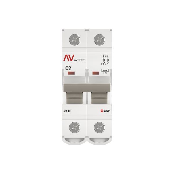 Выключатель автоматический модульный 2п C 2А 10кА AV-10 AVERES EKF mcb10-2-02C-av