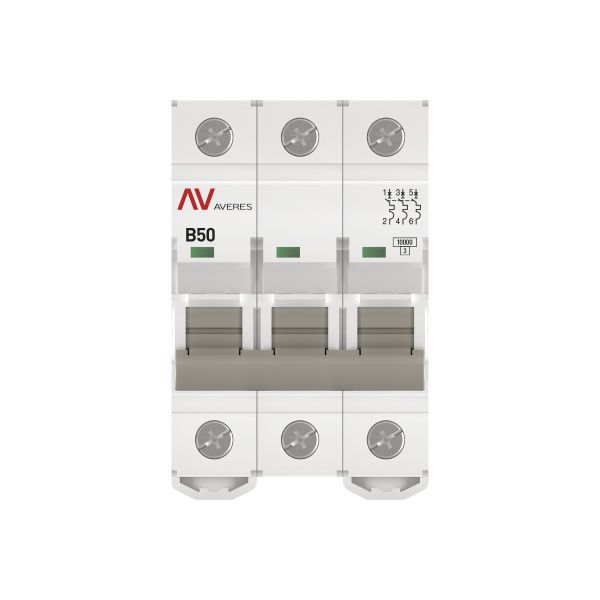 Выключатель автоматический модульный 3п B 50А 10кА AV-10 AVERES EKF mcb10-3-50B-av
