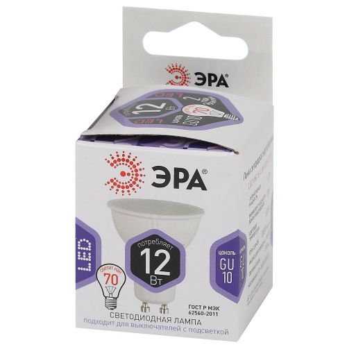 Лампа светодиодная LED MR16-12W-860-GU10 MR16 12Вт софит GU10 холод. бел. ЭРА Б0049076
