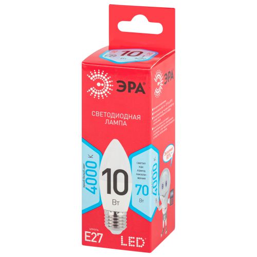 Лампа светодиодная RED LINE LED B35-10W-840-E27 R 10Вт B35 свеча 4000К нейтр. бел. E27 Эра Б0050696