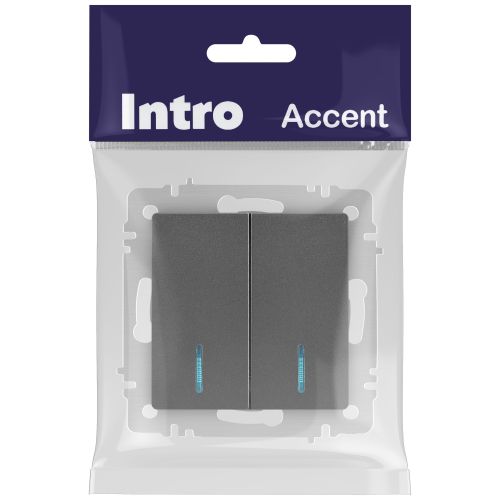 Выключатель 2-кл. СП Accent 6-105-07 10А IP20 250В с подсветкой AL/CU графит Intro Б0063521