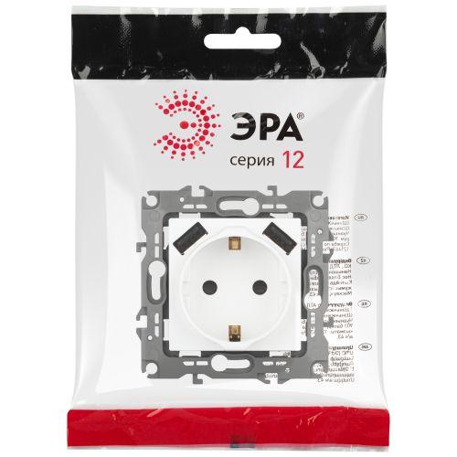 Розетка Эра12 12-4109-01М 16А 250В 2P+E с 2xUSB 5В-3А защ. шторки бел. матов. Эра Б0065728
