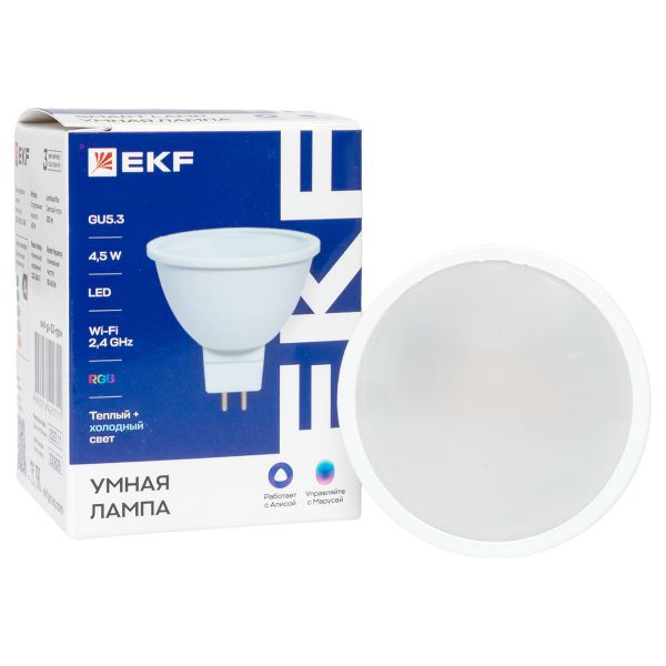Лампа Умная Connect 4.5Вт грибовидная прозрачная RGBW GU5.3 220-240В WIFI EKF slwf-gu-53-rgbw