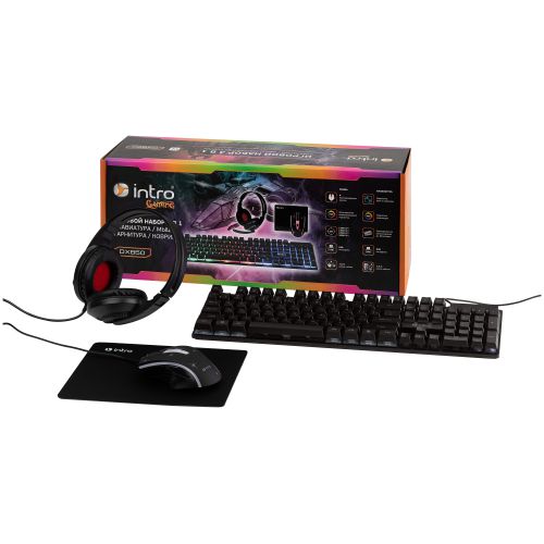 Комплект клавиатура и мышь DX850 игровые 1200-3600dpi + коврик + гарнитура черн. Intro Б0056141