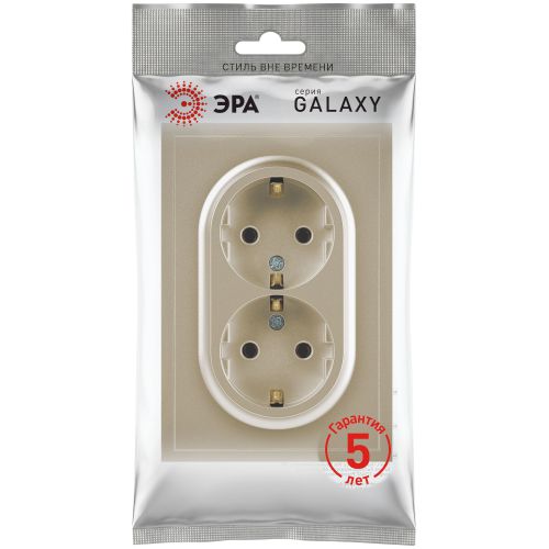Розетка 2-м СП Galaxy 16А IP20 250В с заземл. со шторками шампань 15-2105-04 Эра Б0070703