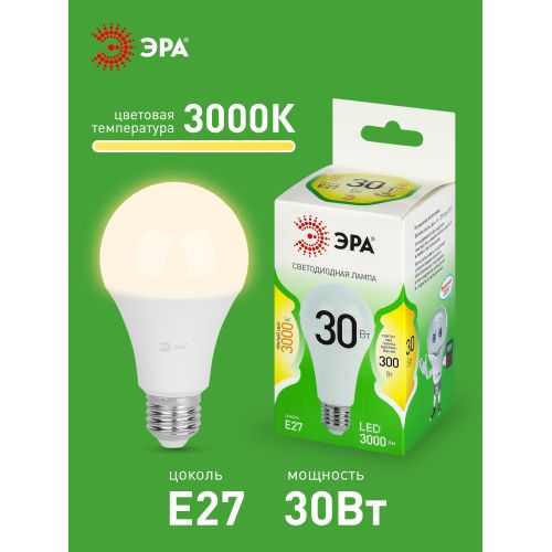 Лампа светодиодная GREEN LINE A65-30W-830-E27 GL 30Вт груша 3000К свет тепл. E27 Эра Б0067143