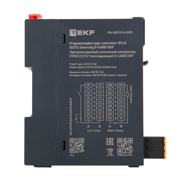 Контроллер программируемый логический (ПЛК) EC312 токоподающий D-CARD EKF PLC-EC312-S-DCD