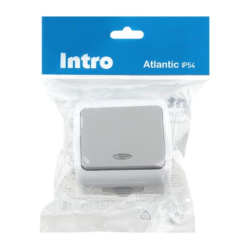 Выключатель 1-кл. ОП Atlantic 10А IP54 250В с подсветкой сер. 5-102-03 Intro Б0050941