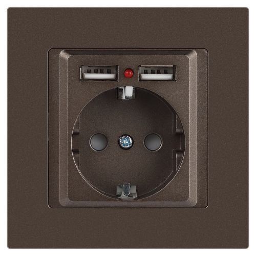 Розетка 1-м СП Accent 6-410-08 16А IP20 250В P+E Schuko + 2хUSB защ. шторки бронза Intro Б0063704