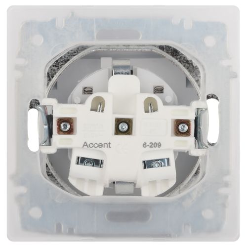 Розетка 1-м СП Accent 6-209-01 16А IP44 250В 2P+E Schuko с крышкой защ. штор. AL/CU бел. Intro Б0063553