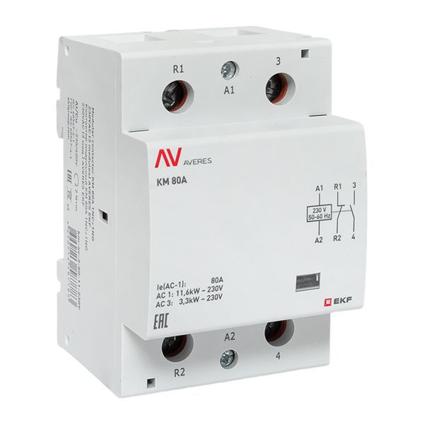 Контактор модульный КМ 80А 1NC+1NO 230В AC (3 мод.) AVERES EKF km-av-3-80-11-230V