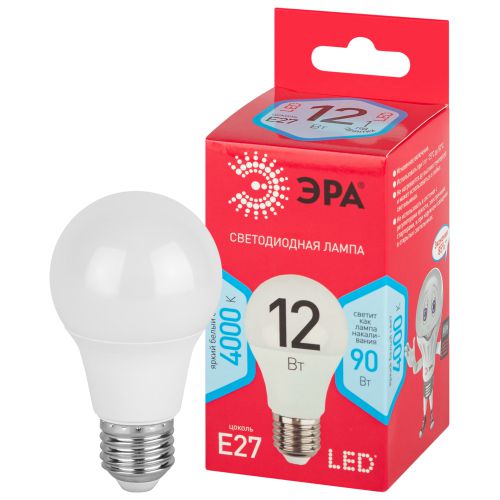 Лампа светодиодная RED LINE LED A60-12W-840-E27 R 12Вт A60 груша 4000К нейтр. бел. E27 Эра Б0049636