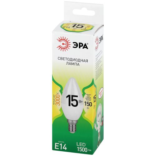 Лампа светодиодная GREEN LINE B35-15W-830-E14 GL 15Вт свеча 3000К свет тепл. E14 Эра Б0067130