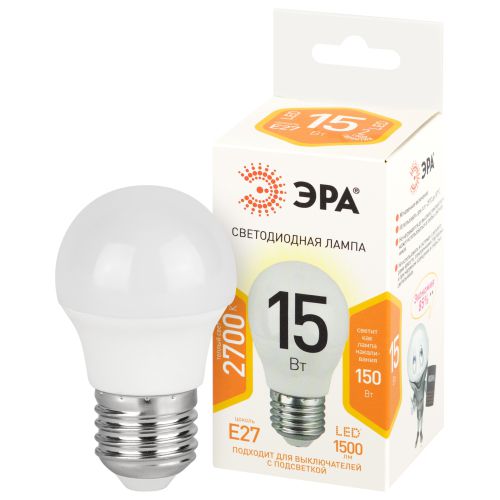 Лампа светодиодная STD LED P45-15W-827-E27 15Вт шар 2700К тепл. бел. свет E27 170-265В Эра Б0066831
