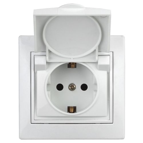 Розетка 1-м СП Plano 1-203-01 16А IP20 250В 2P+E Schuko защ. крышка бел. Intro Б0053889