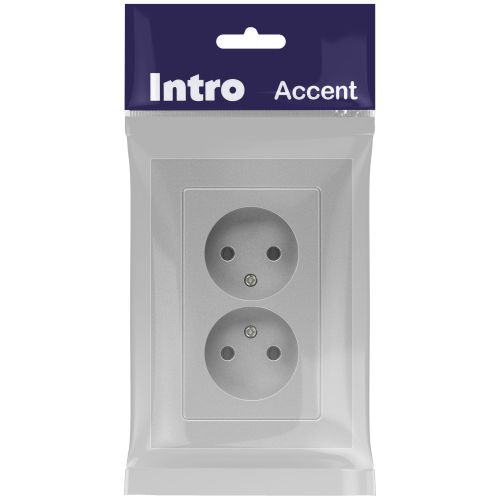 Розетка 2-м СП Accent 6-204-03 16А IP20 250В 2P AL/CU алюм. Intro Б0063453