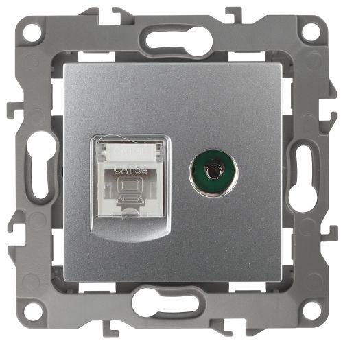 Розетка компьютерная + телевизионная Эра12 12-3110-03 RJ45 + TV IP20 алюм. Эра Б0027443