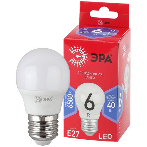 Лампа светодиодная RED LINE LED P45-6W-865-E27 R 6Вт P45 шар 6500К холод. бел. E27 Эра Б0045357