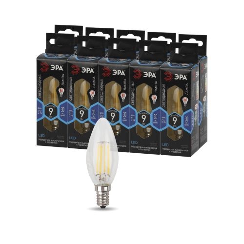 Лампа светодиодная филаментная F-LED B35-9W-840-E14 9Вт B35 свеча 4000К нейтр. бел. E14 Эра Б0046995