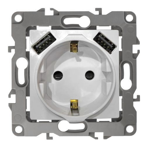 Розетка 16А 250В 2P+E с 2хUSB 5В-3А защ. шторки Эра12 бел. 12-4109-01 ЭРА Б0047840
