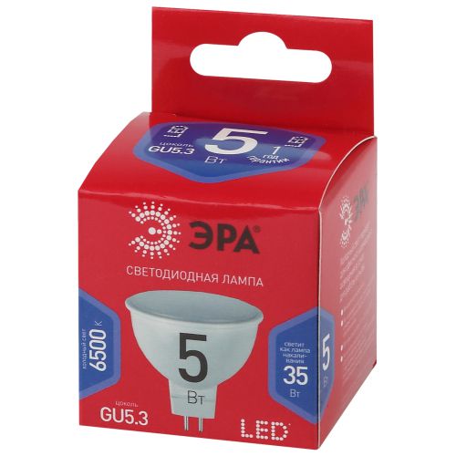 Лампа светодиодная RED LINE LED MR16-5W-865-GU5.3 R 5Вт MR16 софит 6500К холод. бел. GU5.3 Эра Б0045349