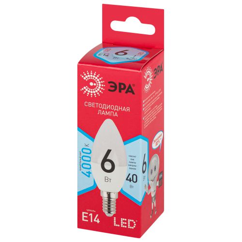 Лампа светодиодная RED LINE LED B35-6W-840-E14 R 6Вт B35 свеча 4000К нейтр. бел. E14 Эра Б0051057