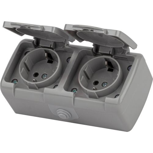 Розетка 2-м ОП 16А 250В 2P+E Schuko IP54 с заземл. Atlantic сер. 5-203-03 Intro Б0051060