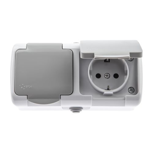 Розетка 2-м ОП 16А 250В 2P+E Schuko IP54 защ. шторки с заземл. Atlantic сер. 5-204-03 Intro Б0051061