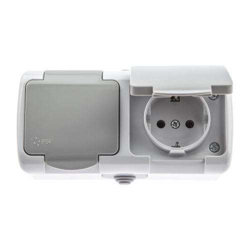Розетка 2-м ОП 16А 250В 2P+E Schuko IP54 с заземл. Atlantic сер. 5-203-03 Intro Б0051060