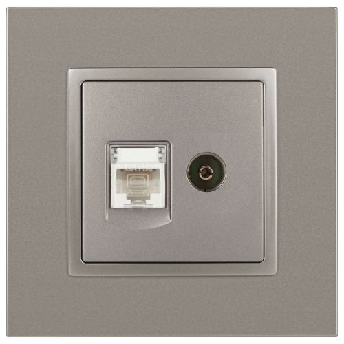 Розетка компьютерная + телевизионная Elegance 14-3110-16 RJ45+TV титан Эра Б0065768