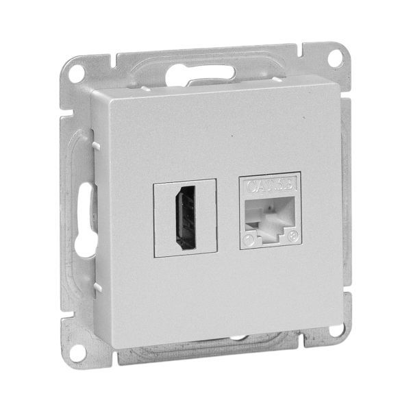Розетка СП Эпика HDMI + RJ45 кат.5 механизм алюм. EKF UP1-SOA-HDMI+RJ45