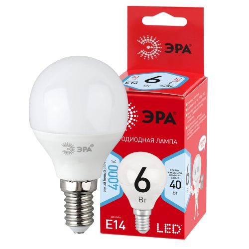 Лампа светодиодная RED LINE LED P45-6W-840-E14 R 6Вт P45 шар 4000К нейтр. бел. E14 Эра Б0052443