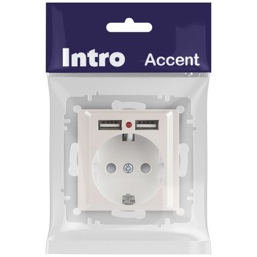 Розетка 1-м СП Accent 6-410-06 16А IP20 250В P+E Schuko + 2хUSB защ. шторки перламутр. Intro Б0063700