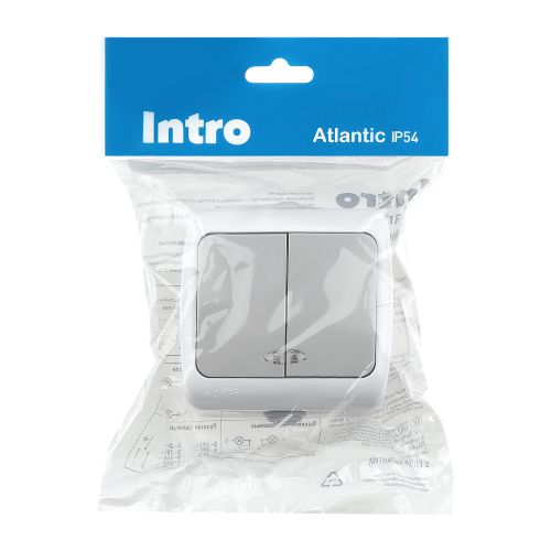 Выключатель 2-кл. ОП 10А 250В IP54 с подсветкой сер. Atlantic 5-105-03 Intro Б0050944