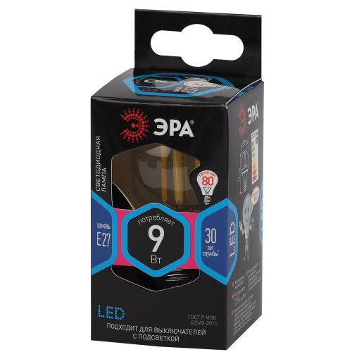 Лампа светодиодная филаментная F-LED P45-9W-840-E27 9Вт P45 шар 4000К нейтр. бел. E27 Эра Б0047029