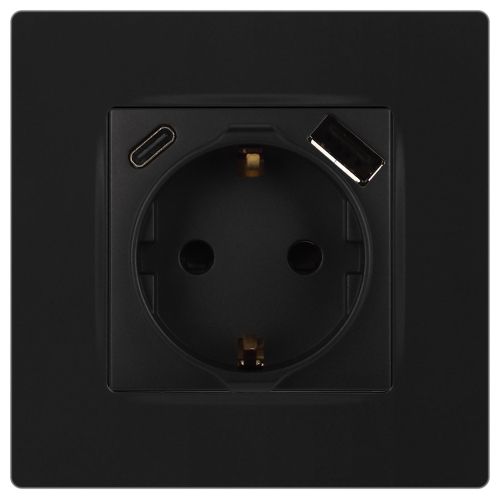 Розетка Эра12 12-4108-05 16А 250В 2P+E с USB type-A+C 5В-3А защ. шторки антрацит Эра Б0067707