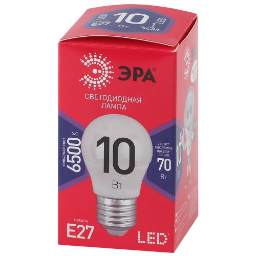 Лампа светодиодная RED LINE LED P45-10W-865-E27 R 10Вт P45 шар 6500К холод. бел. E27 Эра Б0045355