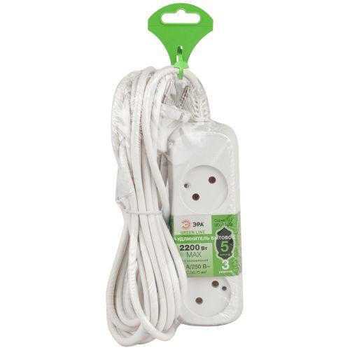 Удлинитель 3х5м без заземл. 10А IP20 GREEN LINE UDL-10-350 ПВС 2х0.75 Эра Б0065073